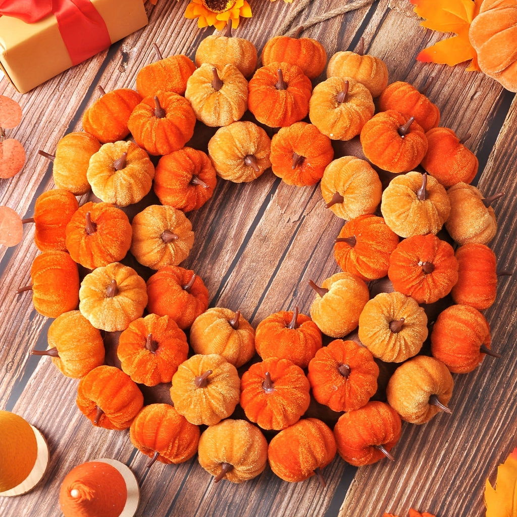 Faux Velvet Pumpkin Wreath Wall Hanging-2