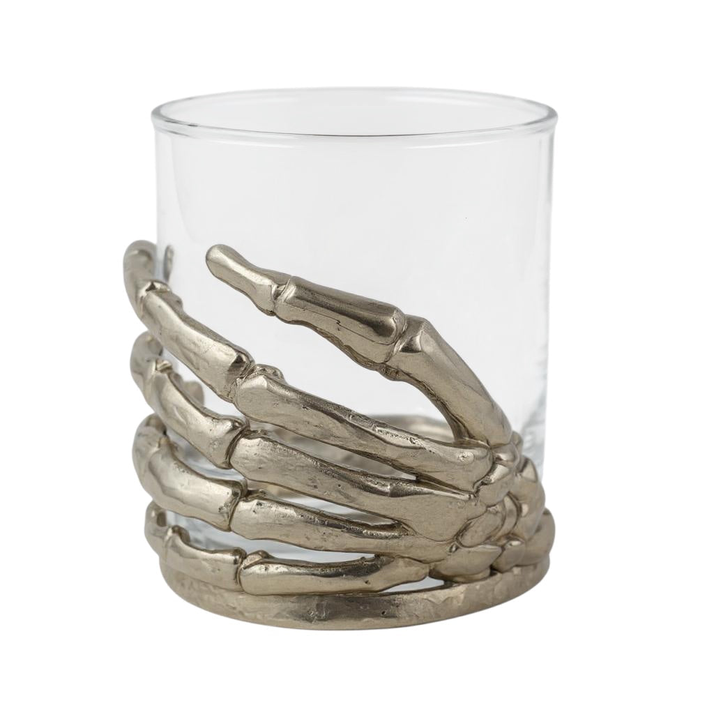 Skeleton Hand Whiskey Glasses | Set of 1 or 2 | Juice Glasses | Drinkware | Statement Barware | Halloween Glasses | Gold, Silver or Antique Finish-5