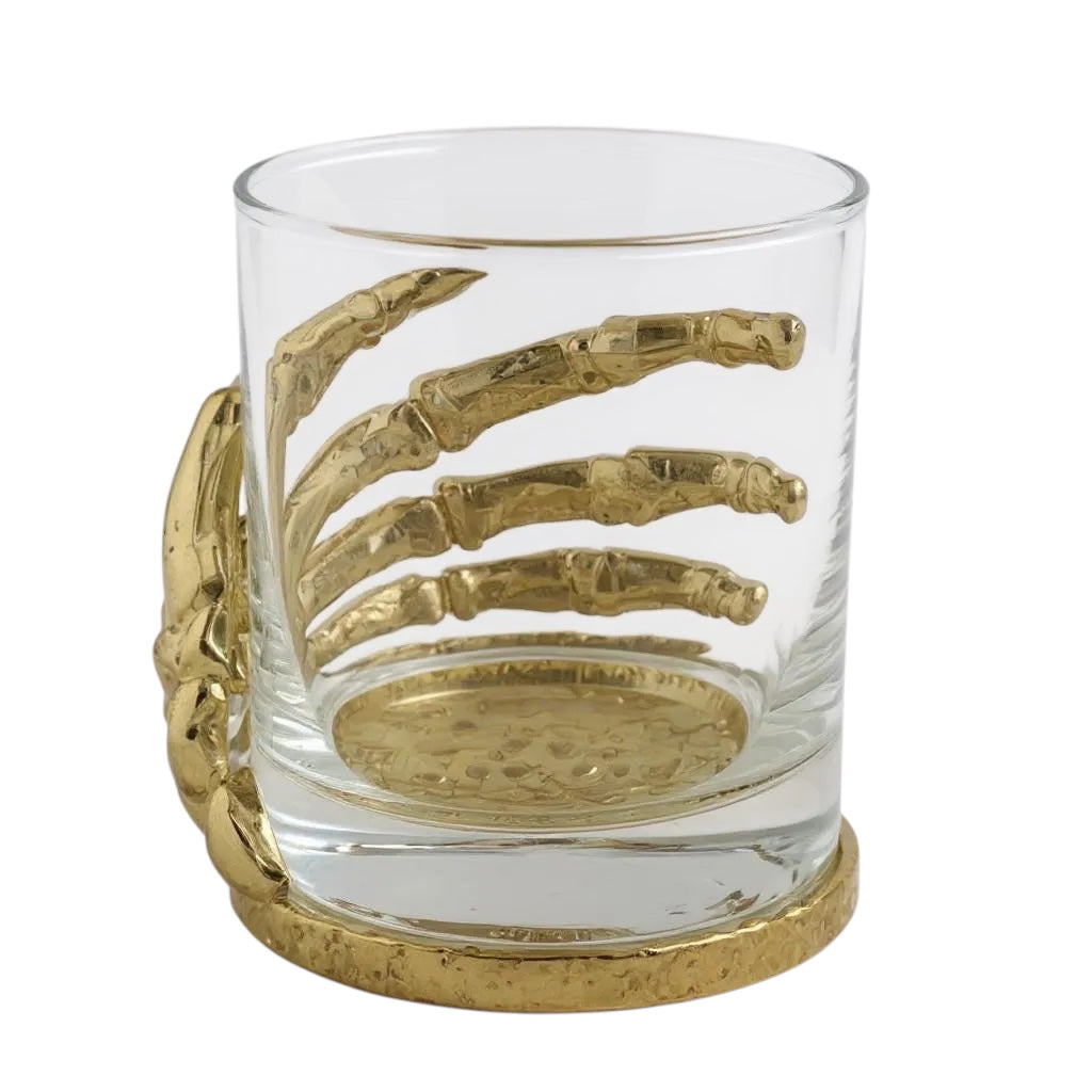 Skeleton Hand Whiskey Glasses | Set of 1 or 2 | Juice Glasses | Drinkware | Statement Barware | Halloween Glasses | Gold, Silver or Antique Finish-2