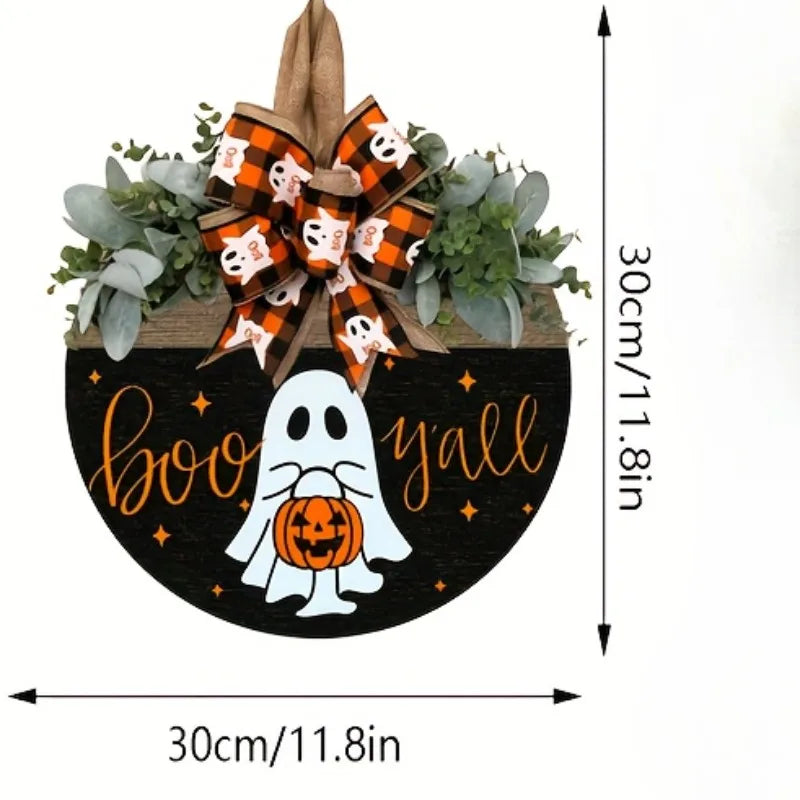Halloween Ghost & Pumpkin Wreath-3