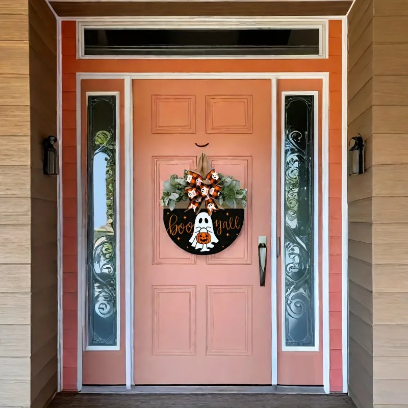 Halloween Ghost & Pumpkin Wreath-1