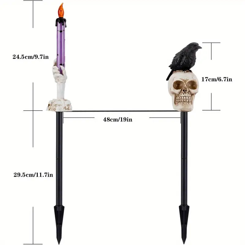 5-Pack Solar Skull & Candle Lights with Black Crow – Waterproof-3
