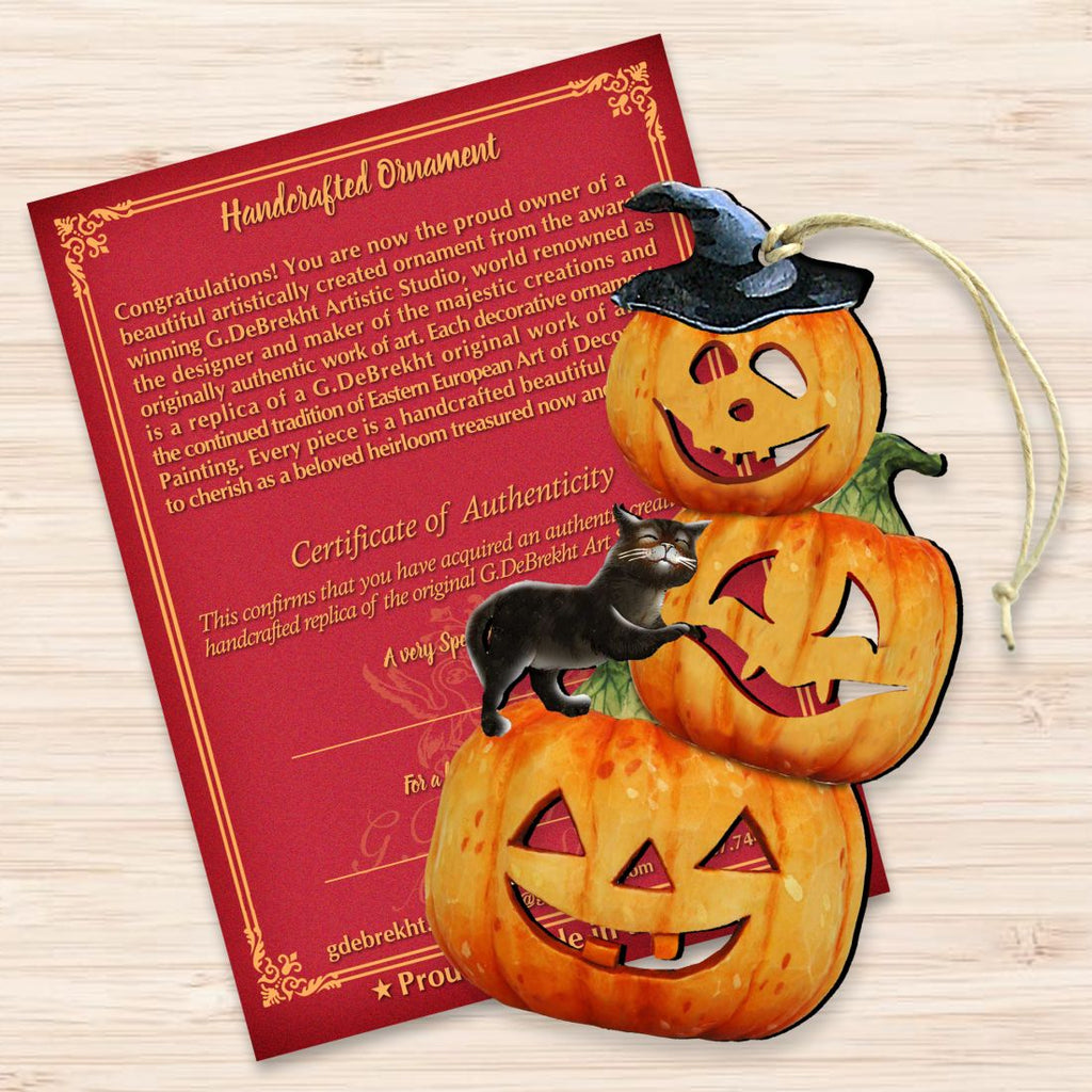Scary Stacking Pumpkins Wooden Ornaments by G. DeBrekht - Thanksgiving Halloween Decor - 8158415-3