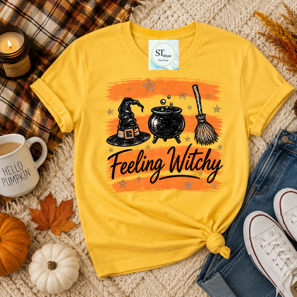 Feeling Witchy Halloween Cauldron Hat and Broom Graphic-6
