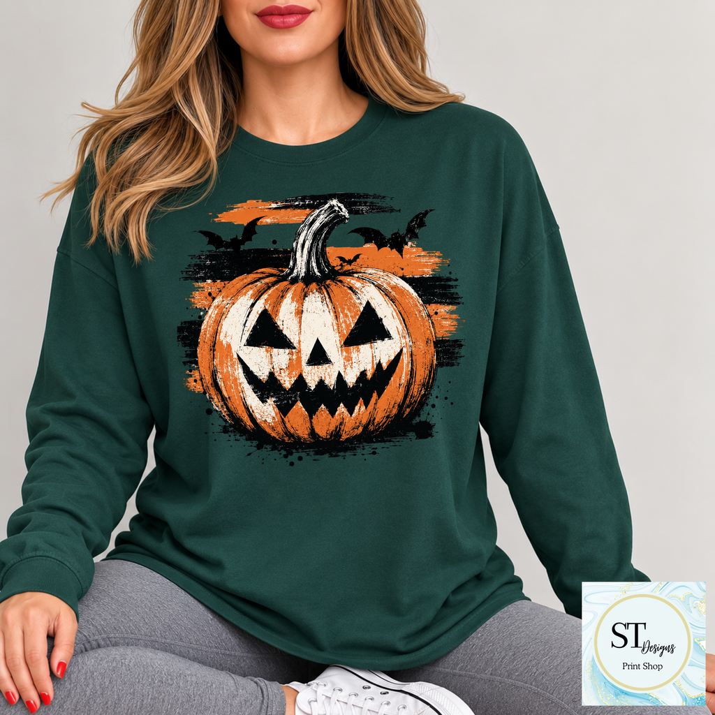 Grunge Jack-O'-Lantern and Bats Halloween Graphic-5