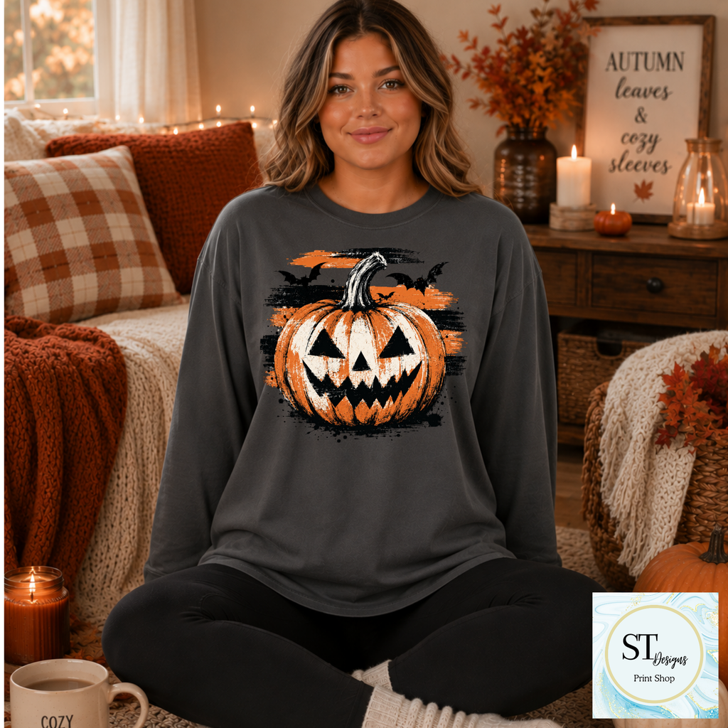 Grunge Jack-O'-Lantern and Bats Halloween Graphic-4
