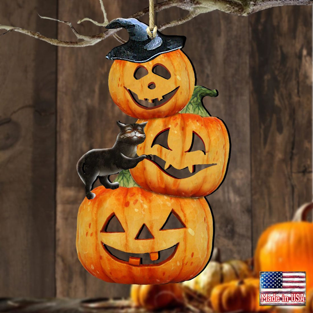 Scary Stacking Pumpkins Wooden Ornaments by G. DeBrekht - Thanksgiving Halloween Decor - 8158415-2