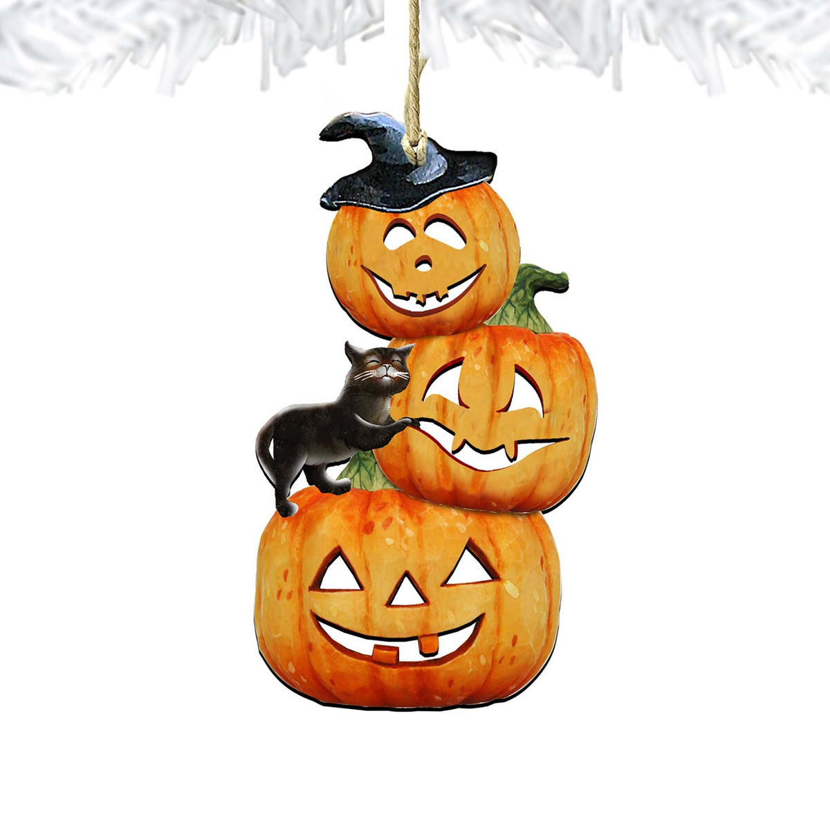 Scary Stacking Pumpkins Wooden Ornaments by G. DeBrekht - Thanksgiving Halloween Decor - 8158415-4