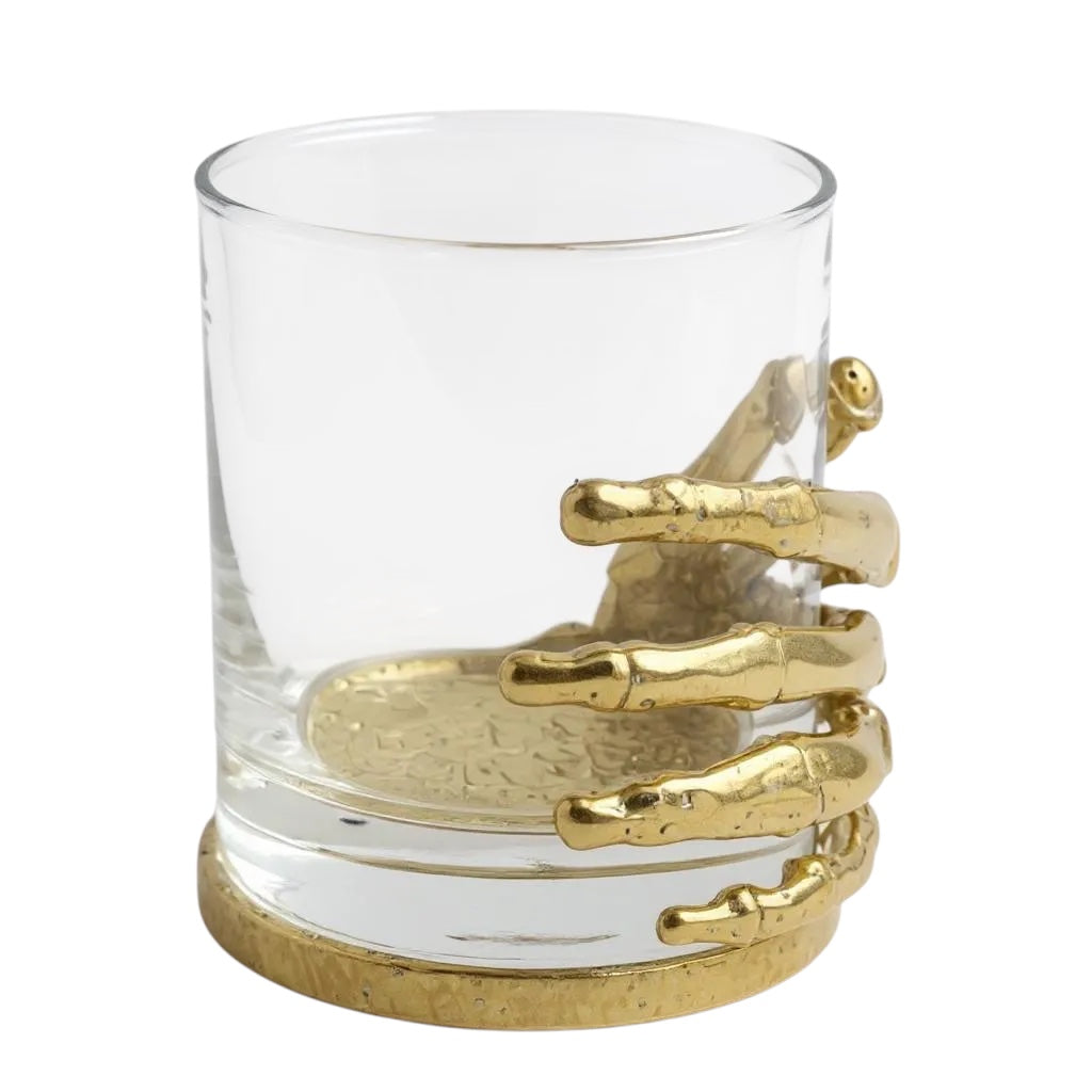 Skeleton Hand Whiskey Glasses | Set of 1 or 2 | Juice Glasses | Drinkware | Statement Barware | Halloween Glasses | Gold, Silver or Antique Finish-3