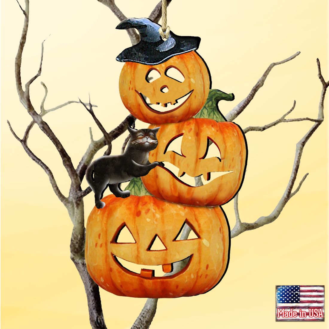 Scary Stacking Pumpkins Wooden Ornaments by G. DeBrekht - Thanksgiving Halloween Decor - 8158415-0