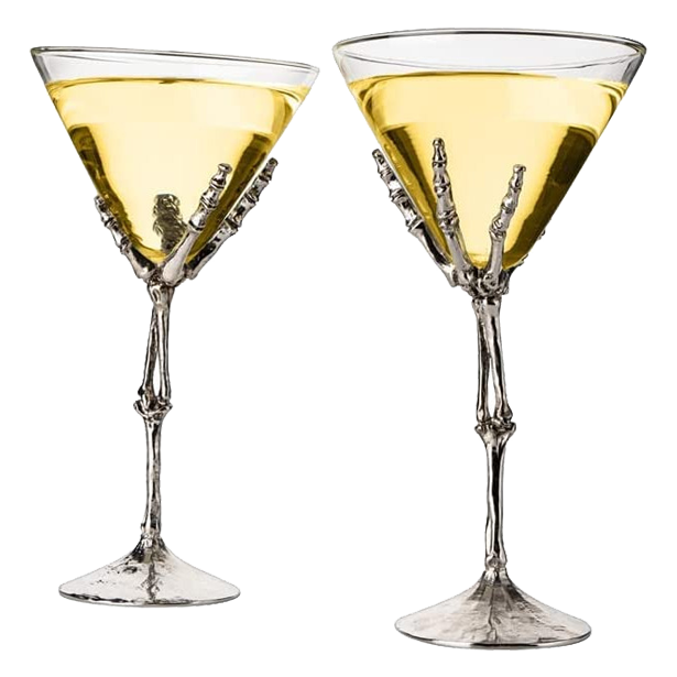 Stemmed Skeleton Martini Glasses Set Of 2 By Skeleton Hand Glasses 9 H Goth Gifts Sk-0