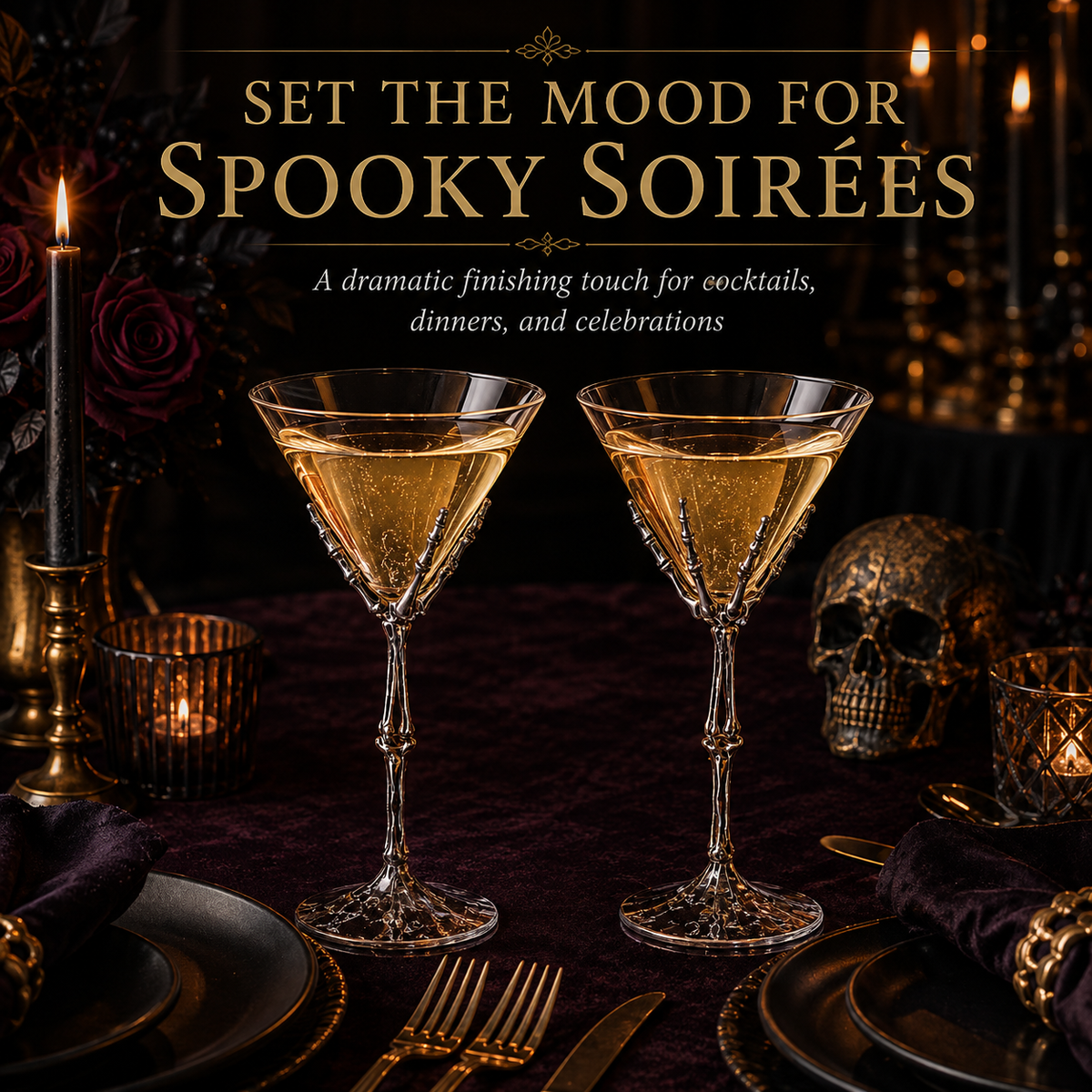Stemmed Skeleton Martini Glasses Set Of 2 By Skeleton Hand Glasses 9 H Goth Gifts Sk-2