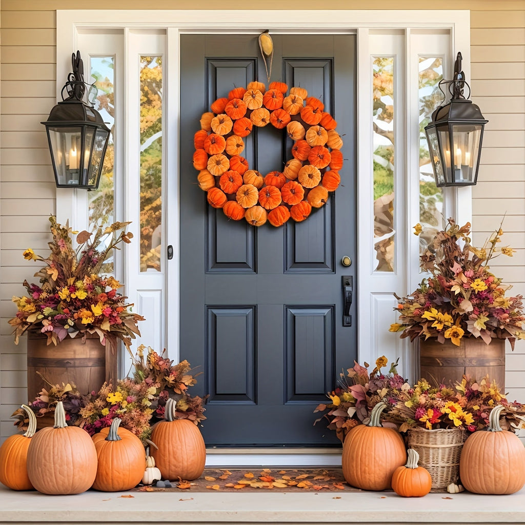 Faux Velvet Pumpkin Wreath Wall Hanging-1