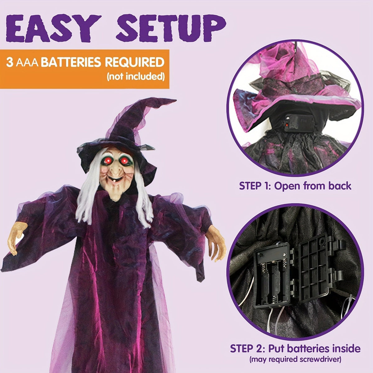 Animated Hanging Witch with Light-Up Eyes-2