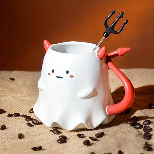 16oz Large Ceramic Halloween Devil Mug with Stirring Stick-1