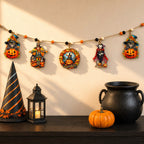 Jack-O’-Lantern Halloween Wooden Garland with 5 Hanging Pumpkin Decorations – 862109-S5-2