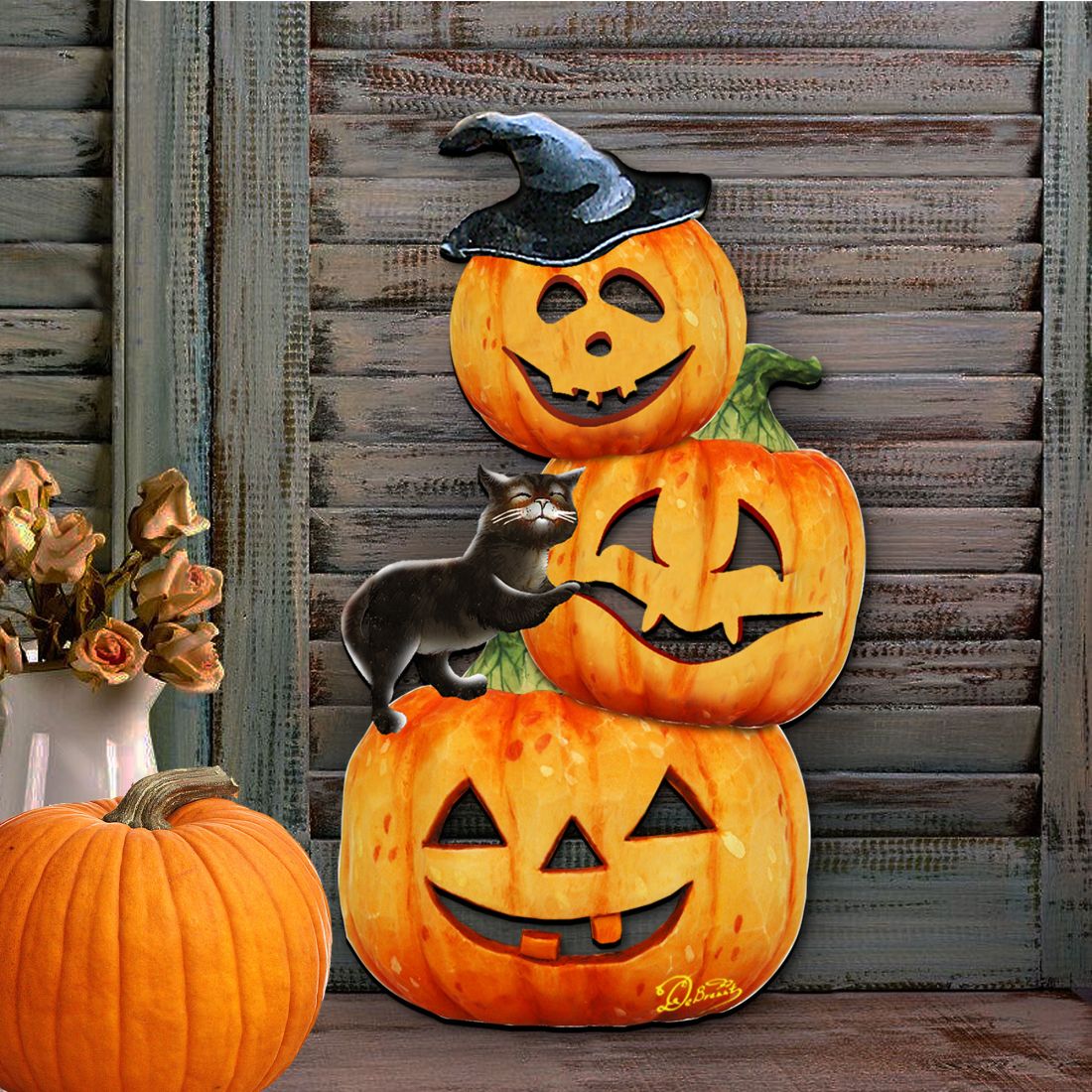 Scary Stacking Pumpkins Halloween Door Decor by G. DeBrekht - Thanksgiving Halloween Decor - 8158415H-2