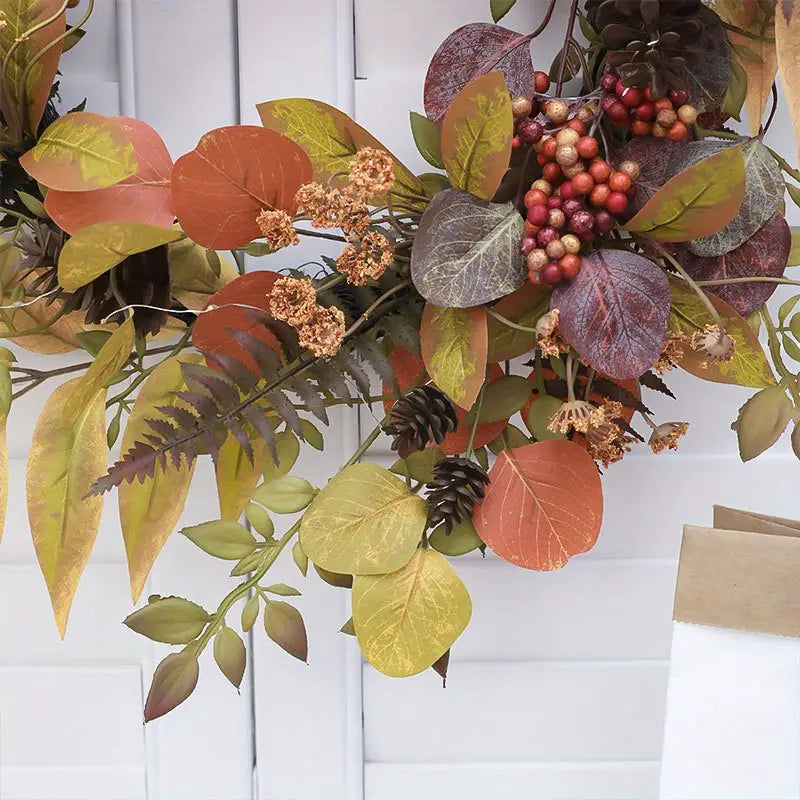 Autumn Glow: LED Light Wreath with Artificial Foliage-4