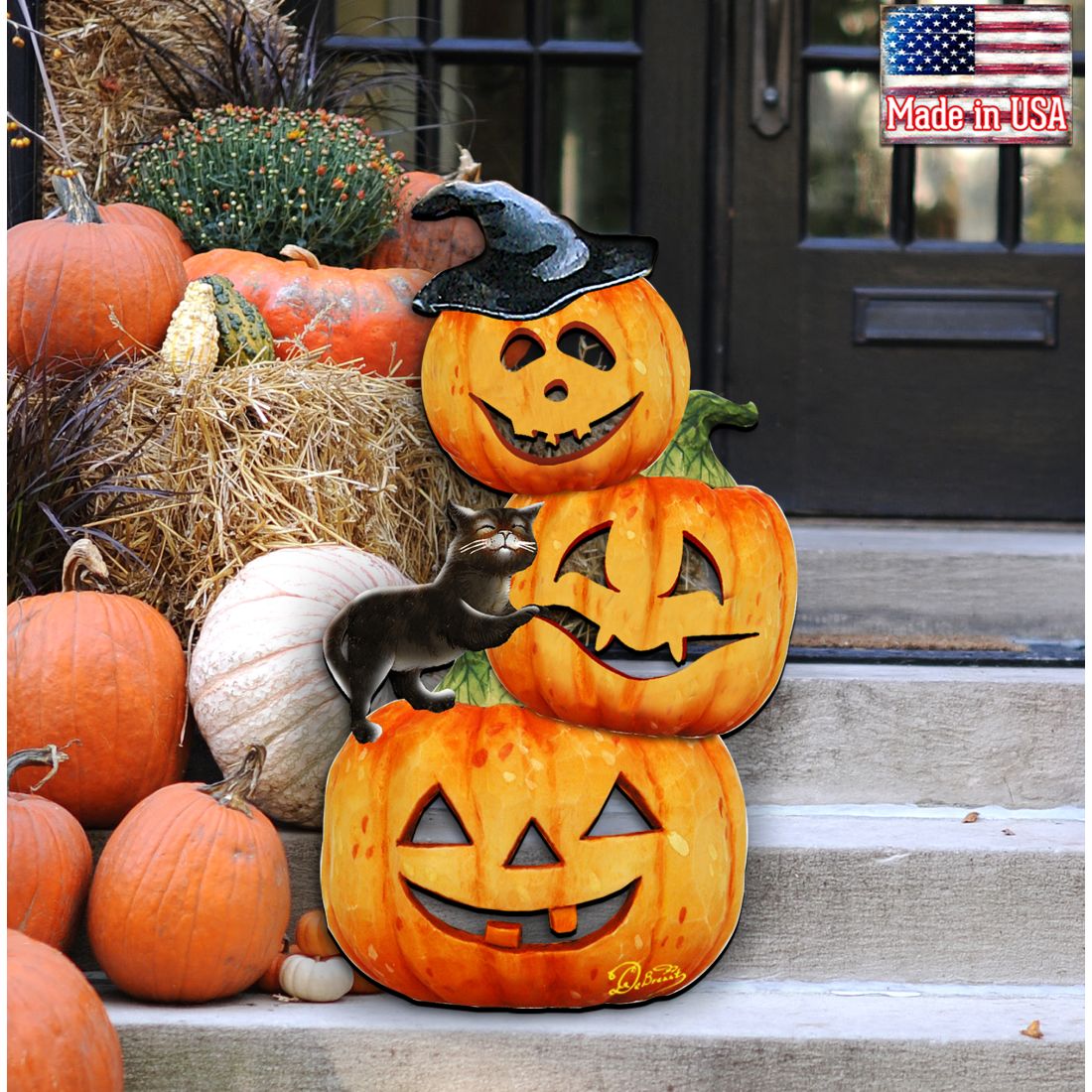Scary Stacking Pumpkins Halloween Door Decor by G. DeBrekht - Thanksgiving Halloween Decor - 8158415H-3