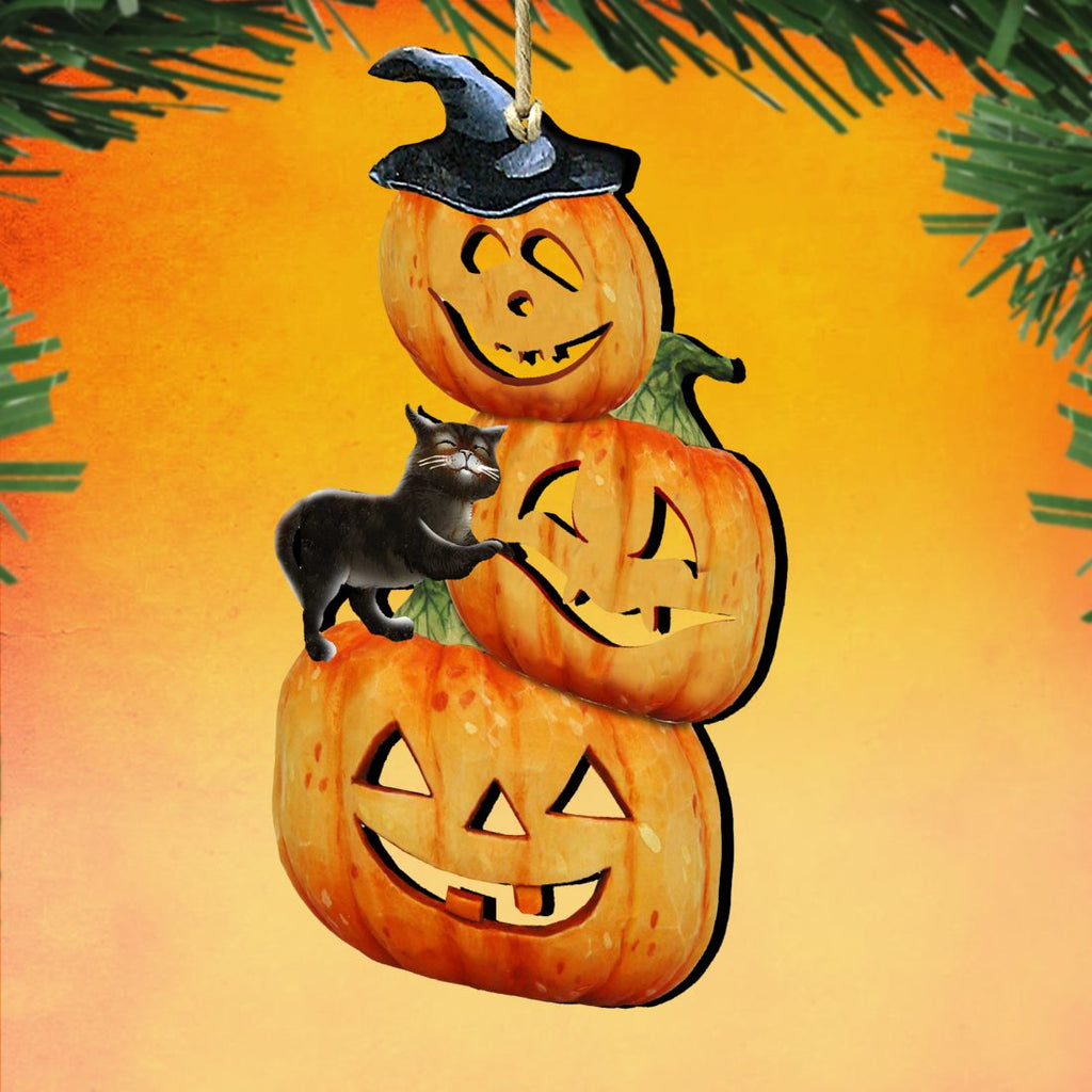 Scary Stacking Pumpkins Wooden Ornaments by G. DeBrekht - Thanksgiving Halloween Decor - 8158415-1