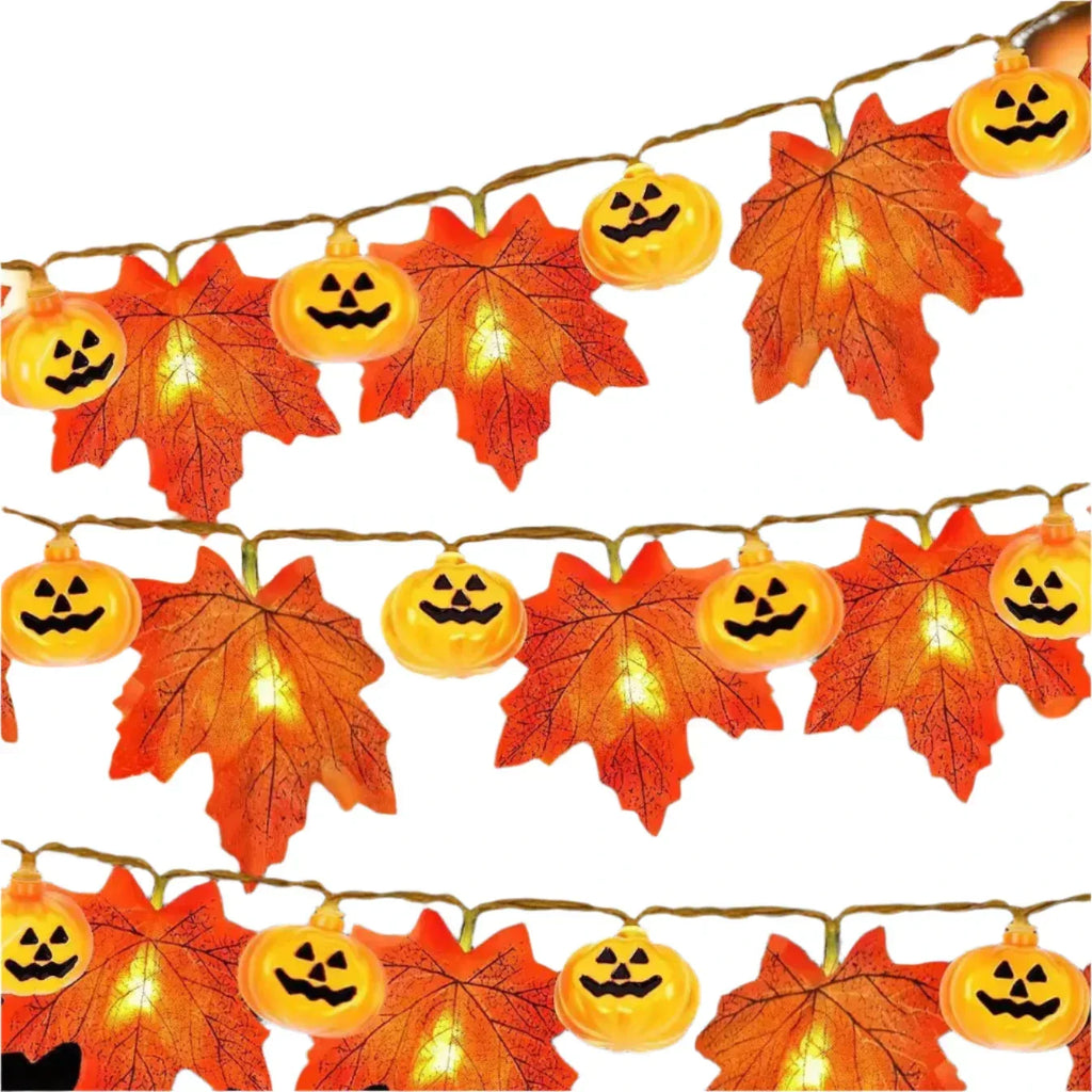 Autumn Maple Leaves Pumpkin Garland With Led-0