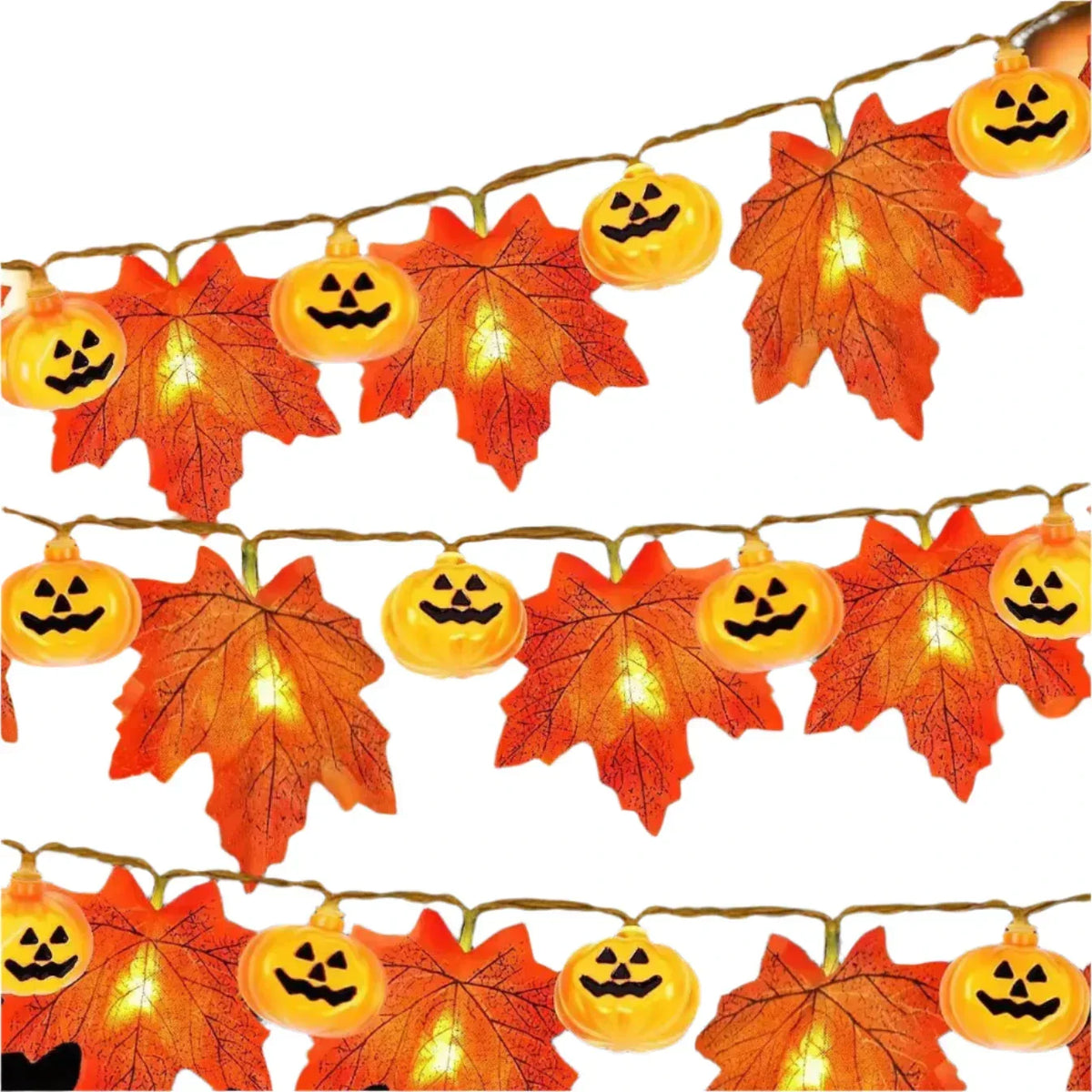 Autumn Maple Leaves Pumpkin Garland With Led-0