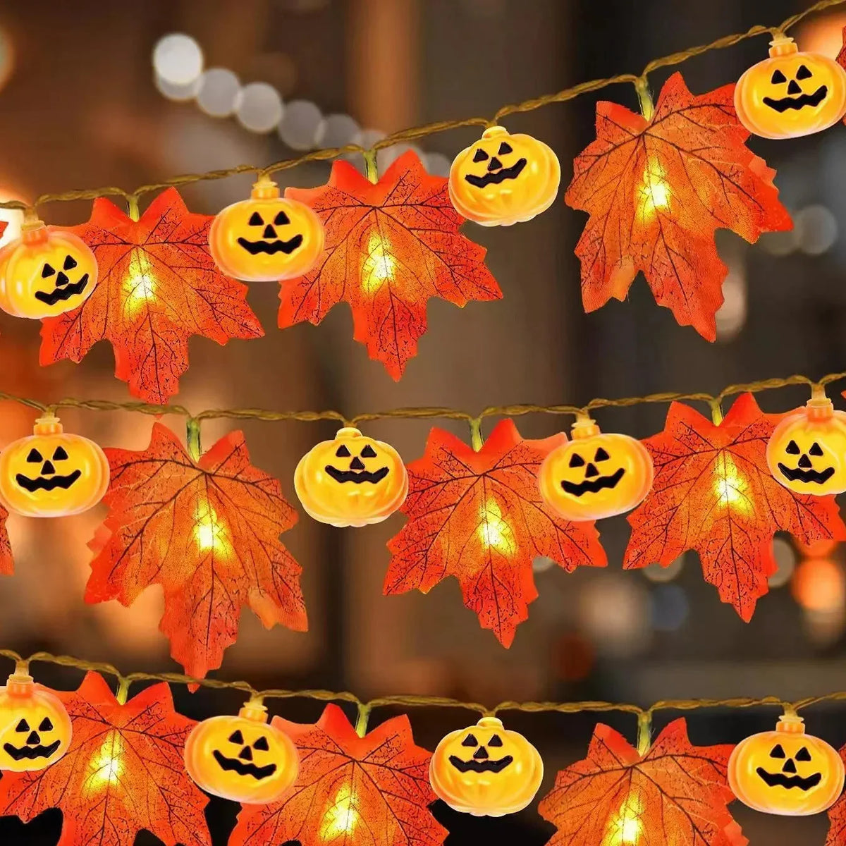 Autumn Maple Leaves Pumpkin Garland With Led-2