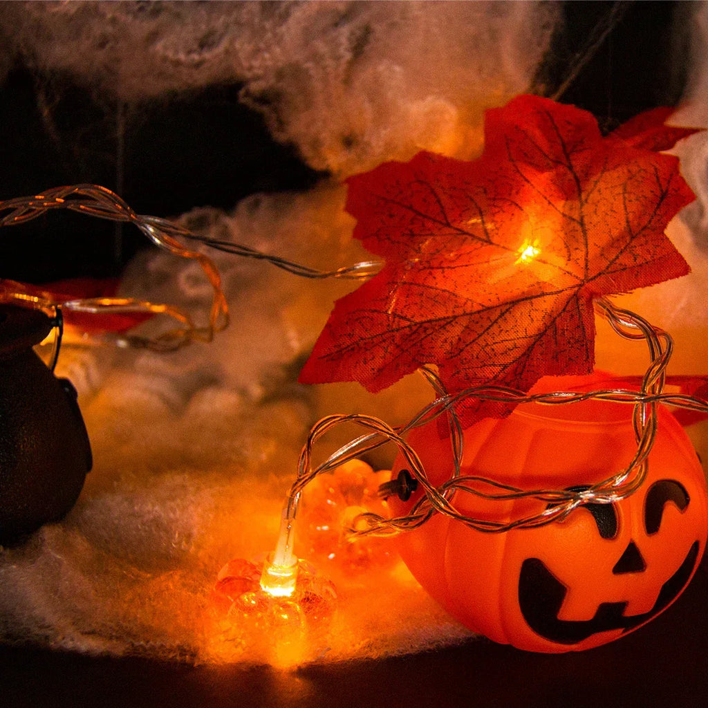 Autumn Maple Leaves Pumpkin Garland With Led-1