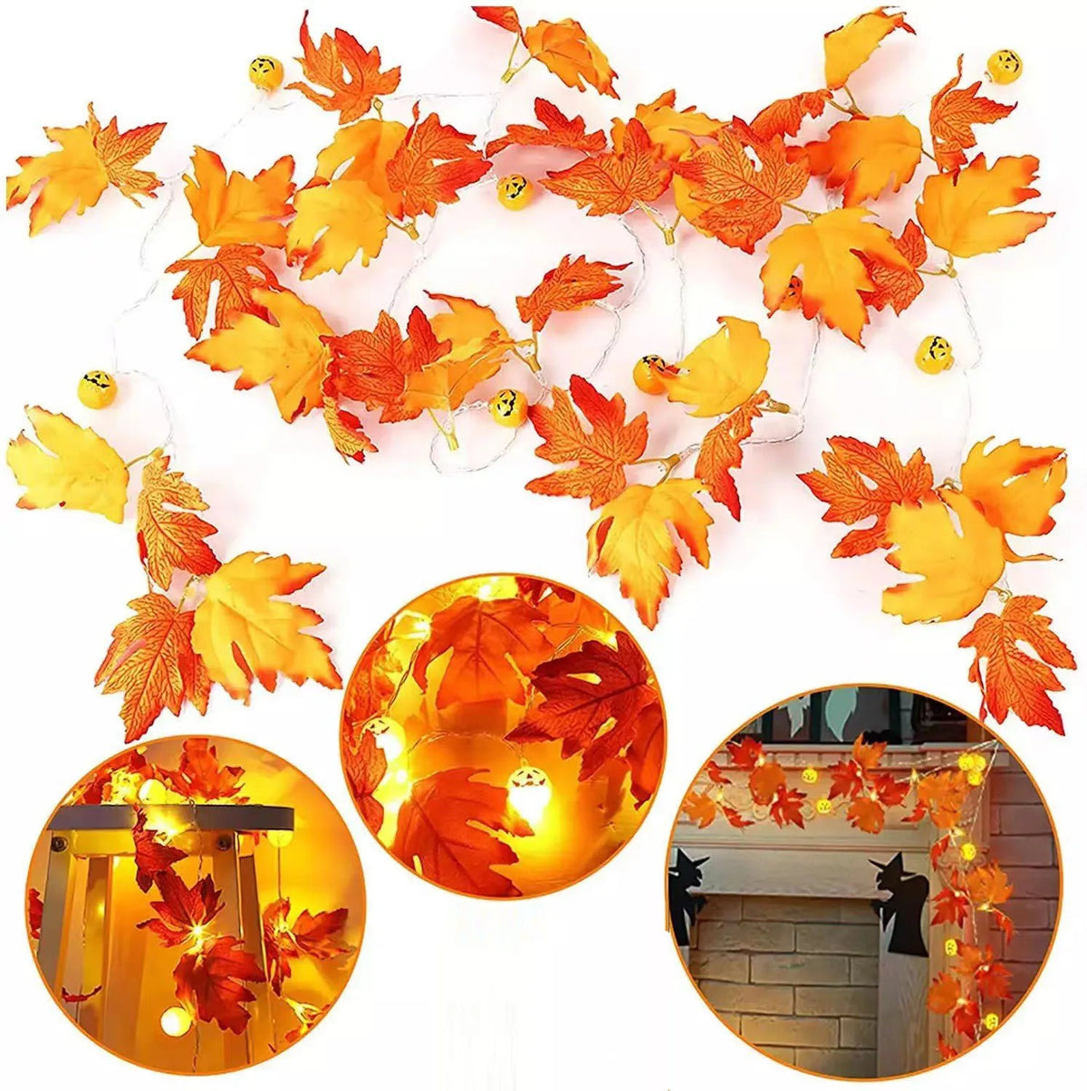 Autumn Maple Leaves Pumpkin Garland With Led-4