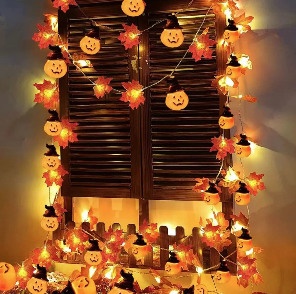 Autumn Maple Leaves Pumpkin Garland With Led-3