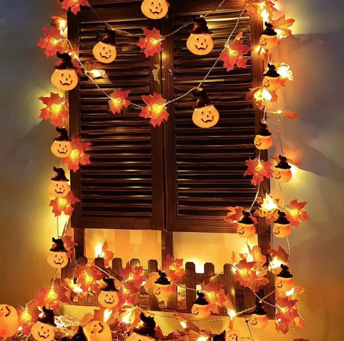 Autumn Maple Leaves Pumpkin Garland With Led-3