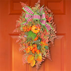 Autumn Maple Leaf Door Wreath With Pumpkins-4