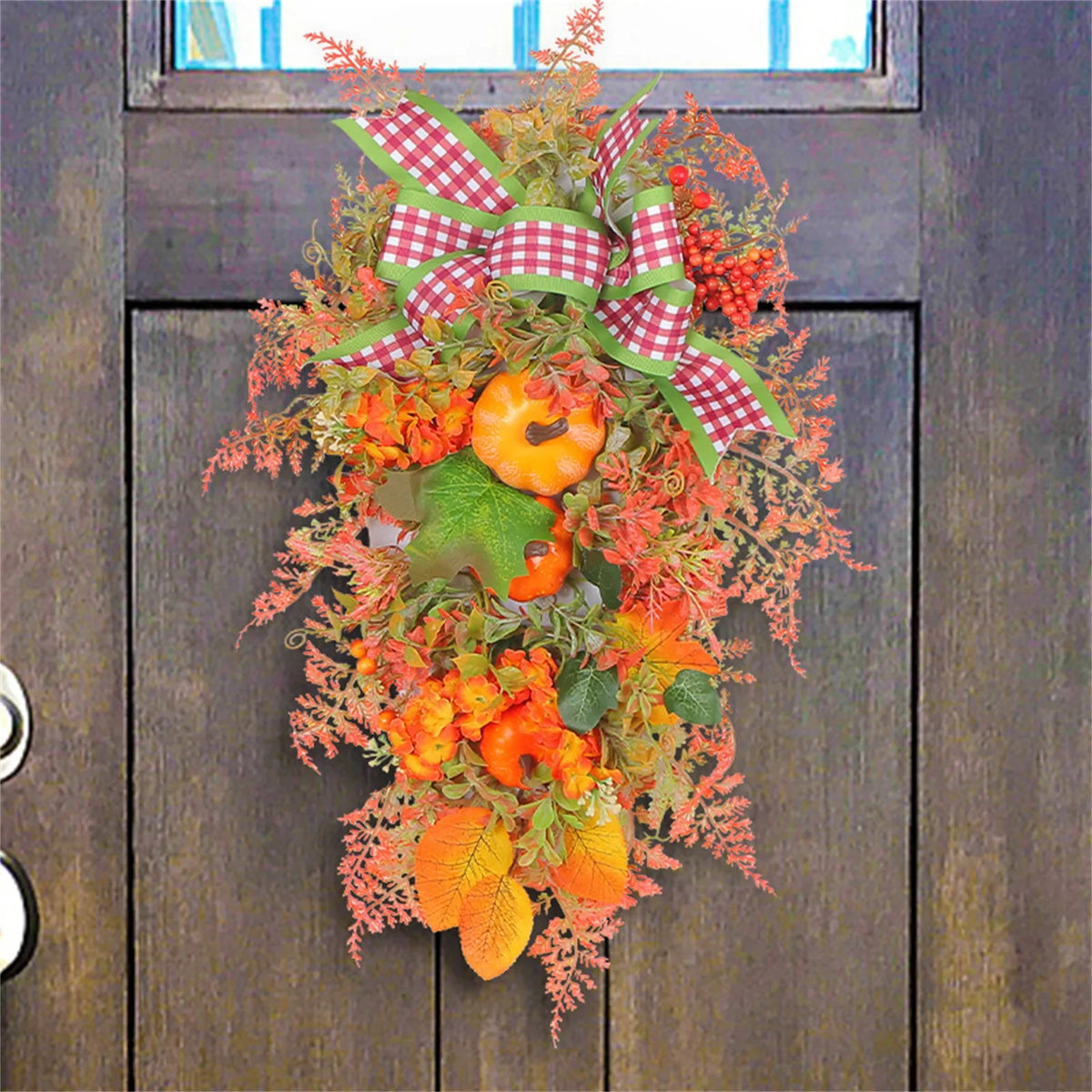 Autumn Maple Leaf Door Wreath With Pumpkins-2