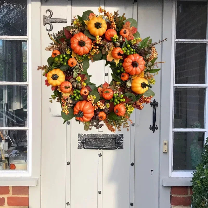 Christmas Autumn Berry Pumpkin Front Door Wreath-1