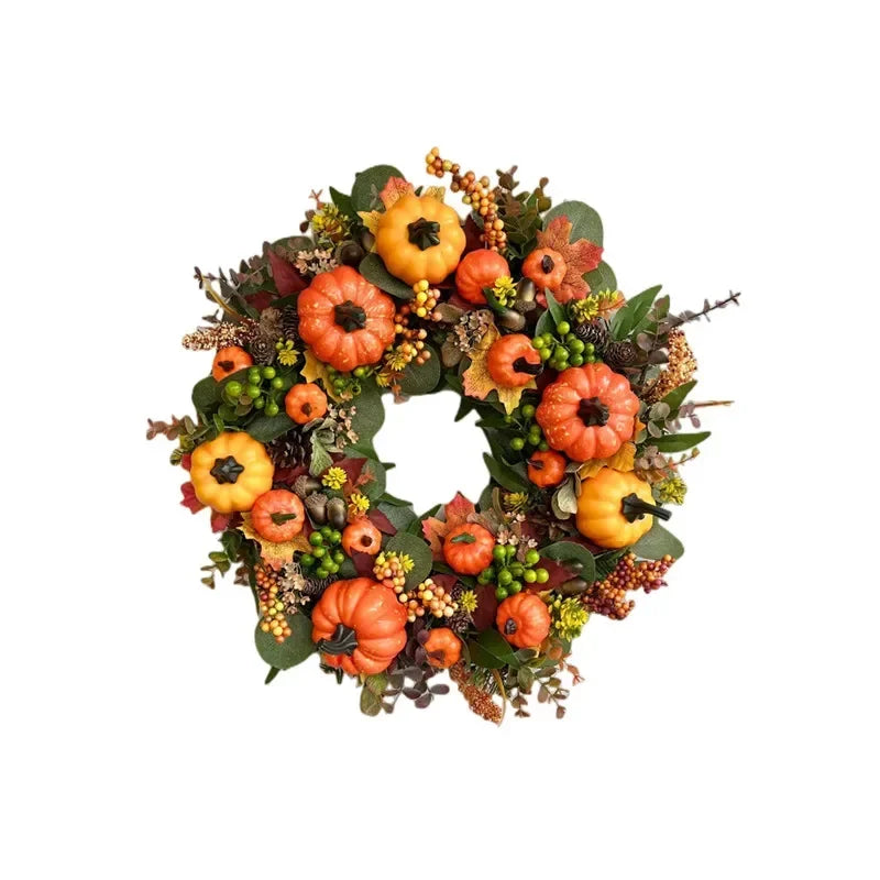 Christmas Autumn Berry Pumpkin Front Door Wreath-0