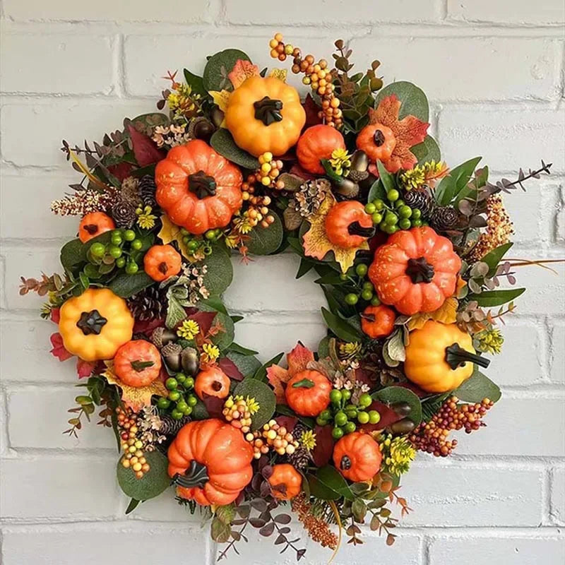 Christmas Autumn Berry Pumpkin Front Door Wreath-3