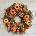 Christmas Autumn Berry Pumpkin Front Door Wreath-3