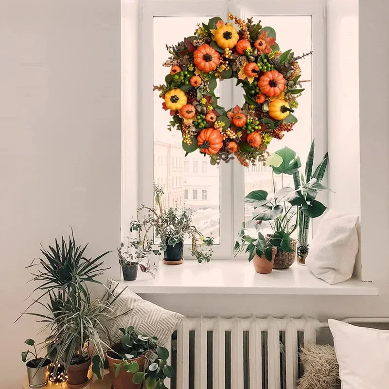 Christmas Autumn Berry Pumpkin Front Door Wreath-2