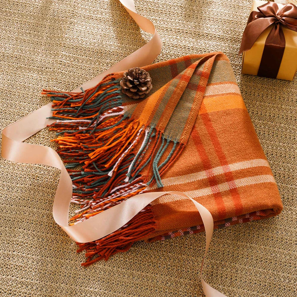 Plaid Orange à Pompons