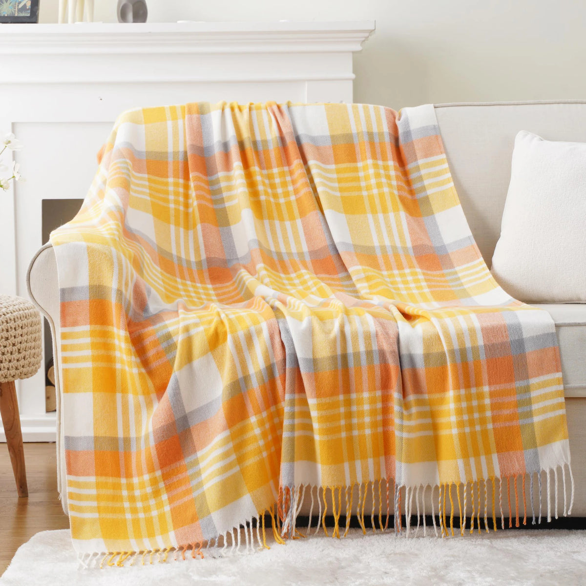 Plaid Orange à Pompons