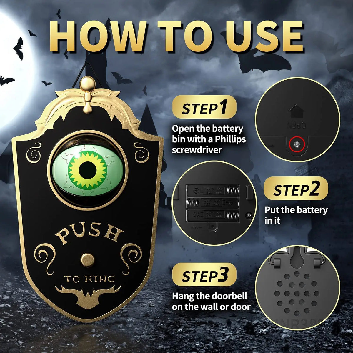 Halloween LED Hanging Eyeball Doorbell Decoration-2