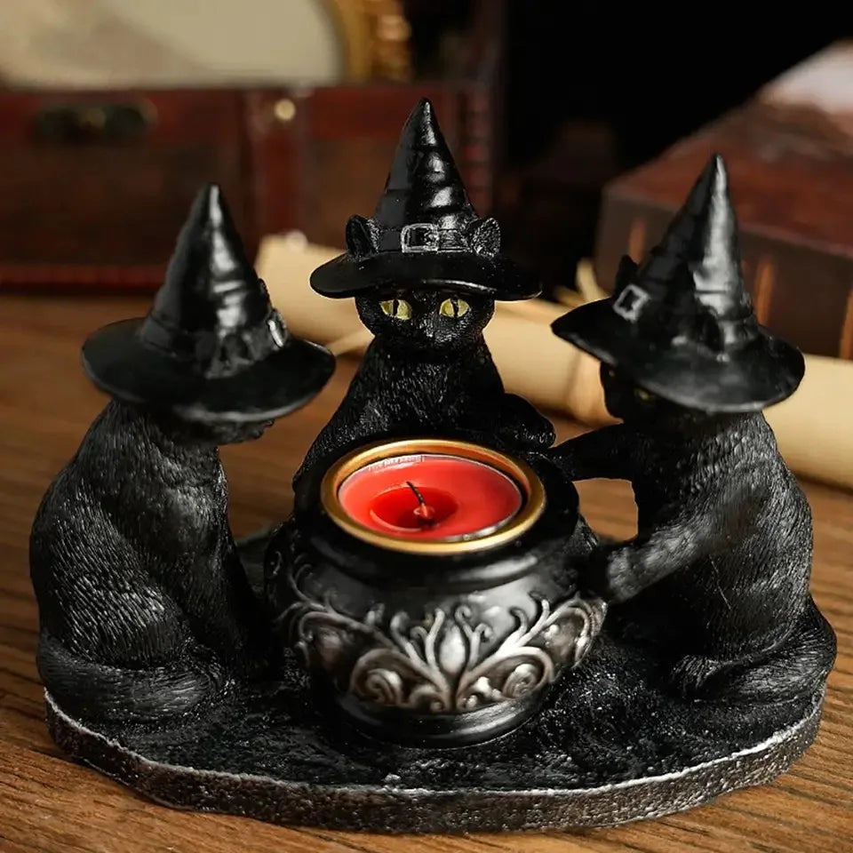 Bougeoir Chat Sorcière – Déco Halloween