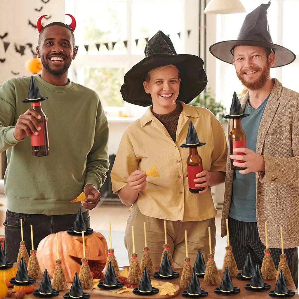 100-Piece Mini Witch Hat & Broom Set – Halloween Miniature-4