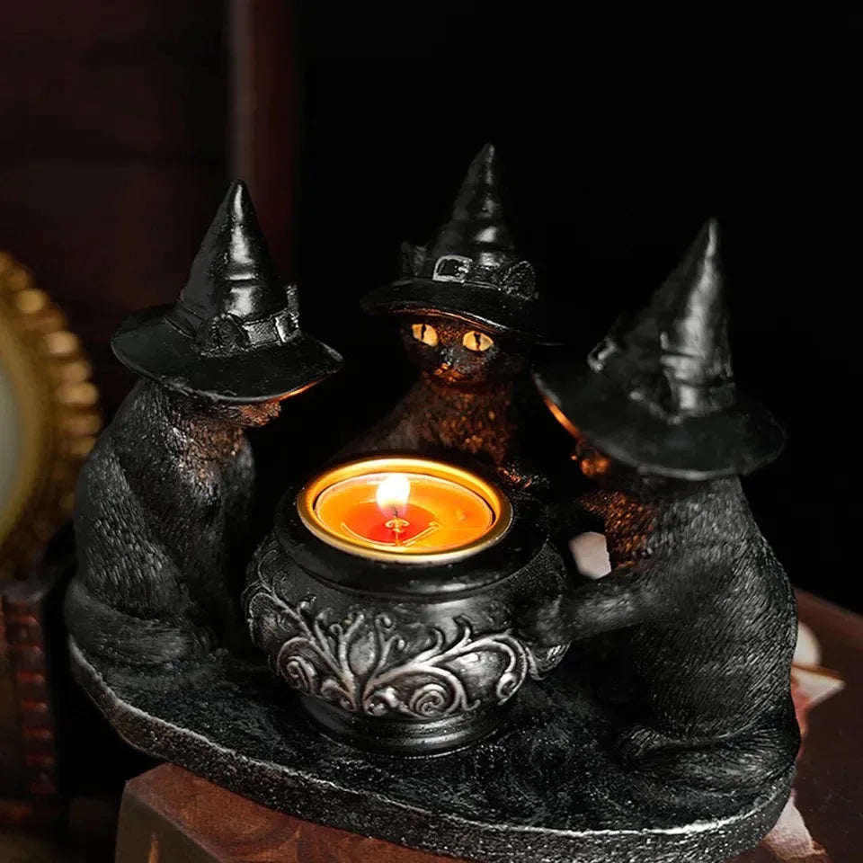 Bougeoir Chat Sorcière – Déco Halloween