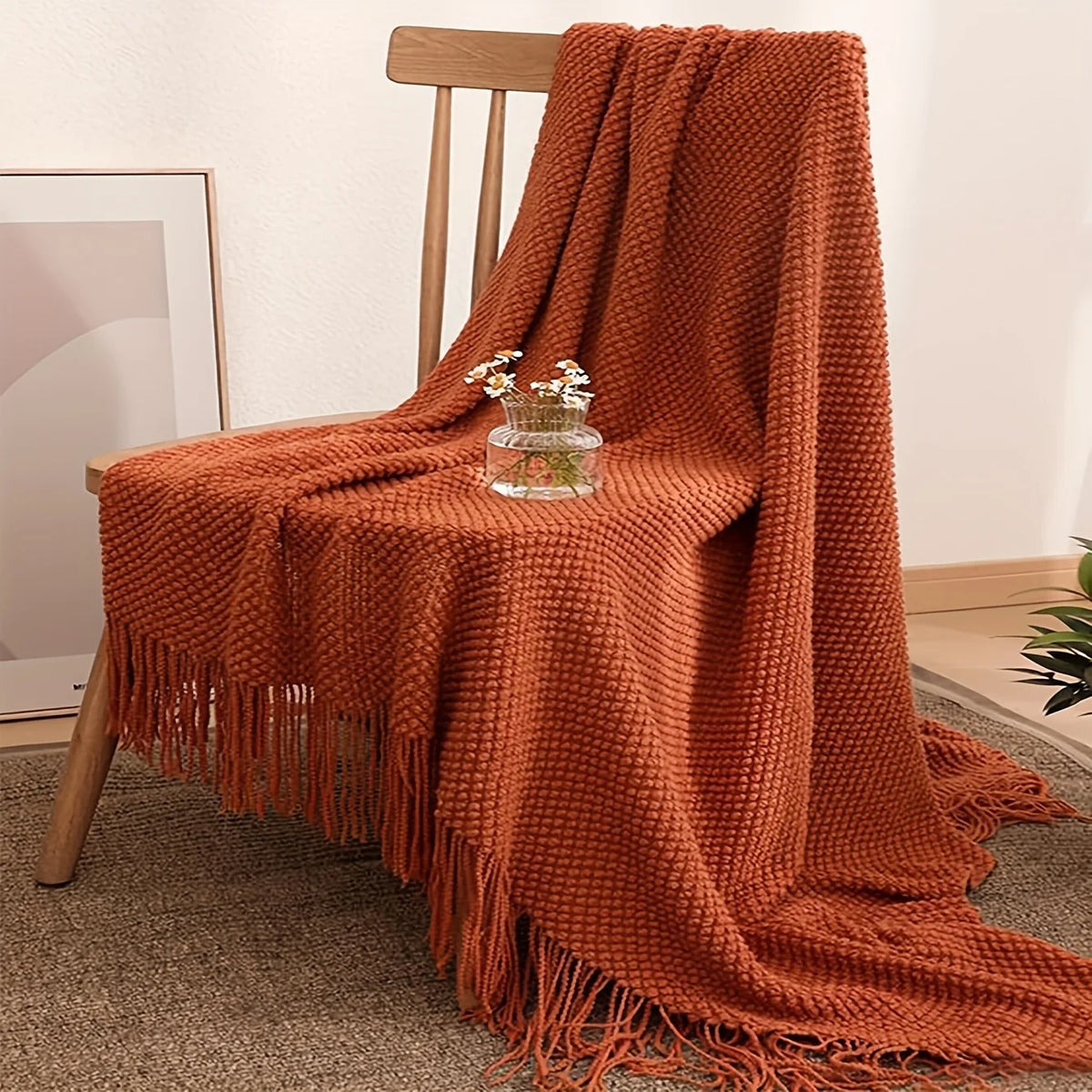 Plaid Tricoté Pompons – Ultra Doux