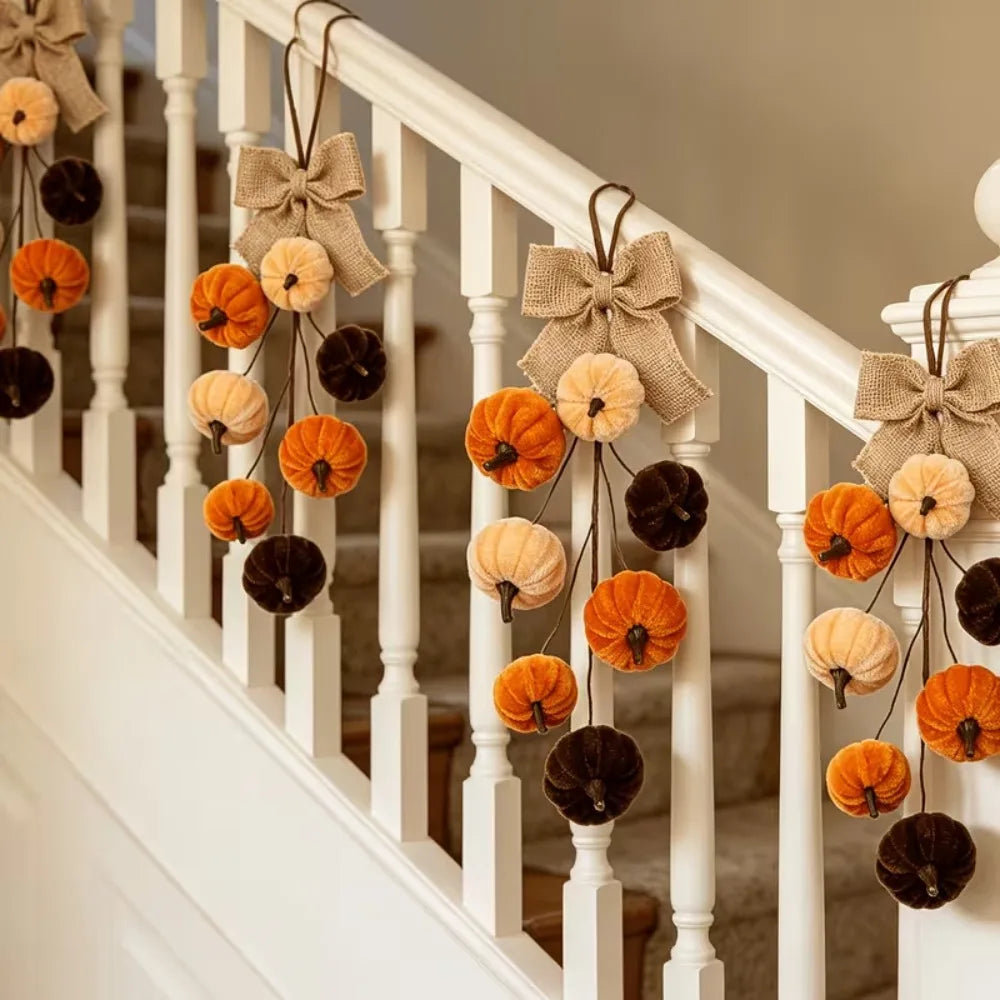 Velvet Pumpkin Hanging Ornament with Burlap Bow-2
