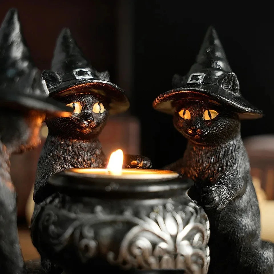 Bougeoir Chat Sorcière – Déco Halloween