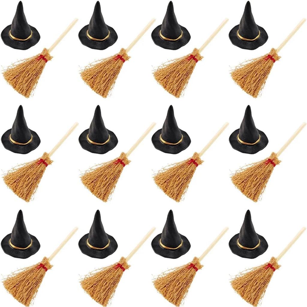 100-Piece Mini Witch Hat & Broom Set – Halloween Miniature-0