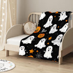 Halloween Throw Blanket Cozy Microfiber Blanket Soft Flannel Throw Festive Home Pumpkin Leaves - White - Size 180cm*200cm-2