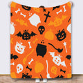 Halloween Throw Blanket Cozy Microfiber Blanket Soft Flannel Throw Festive Home Pumpkin Bat - Orange - Size 150cm*200cm-0